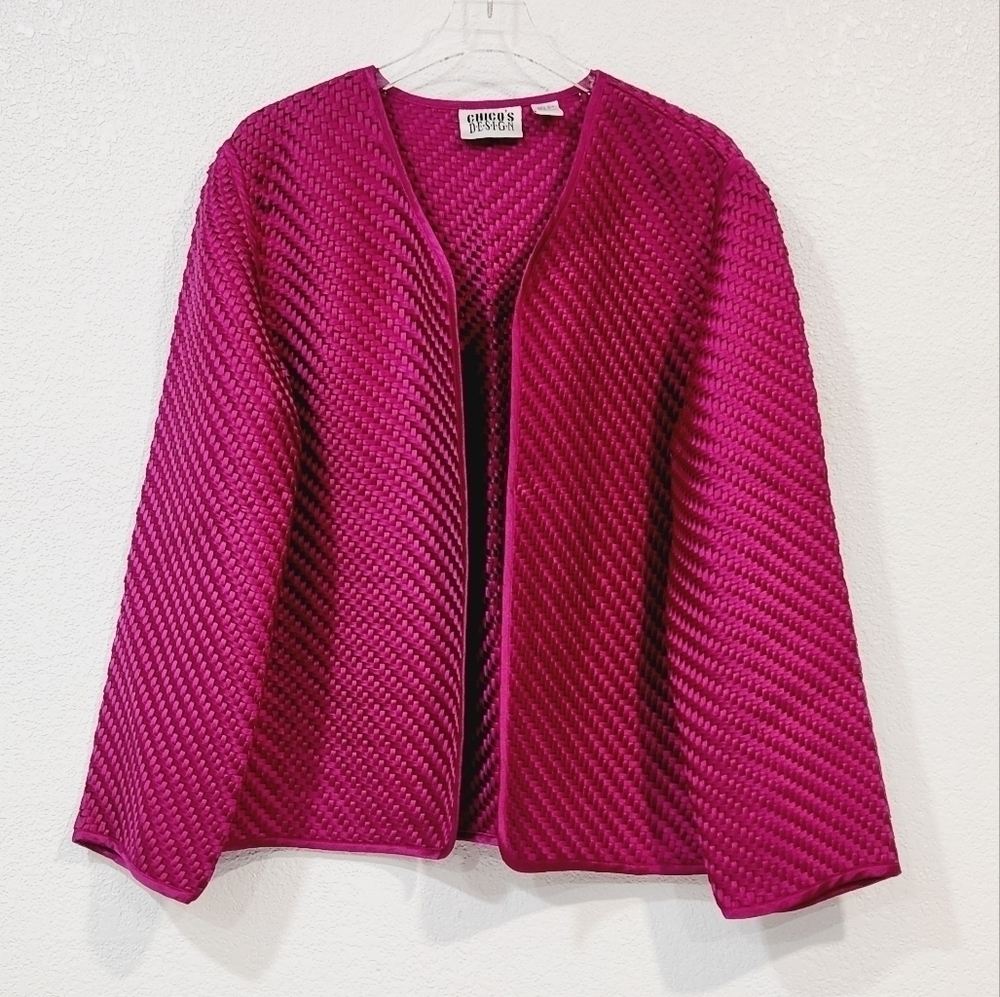 Vintage Chico's Design Ladies Blazer Basket Weave Silk Jacket Size 1
